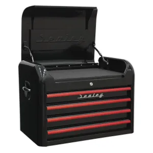 Sealey Premier Topchest 4 Drawer Retro Style - Black with Red Anodised Drawer Pulls