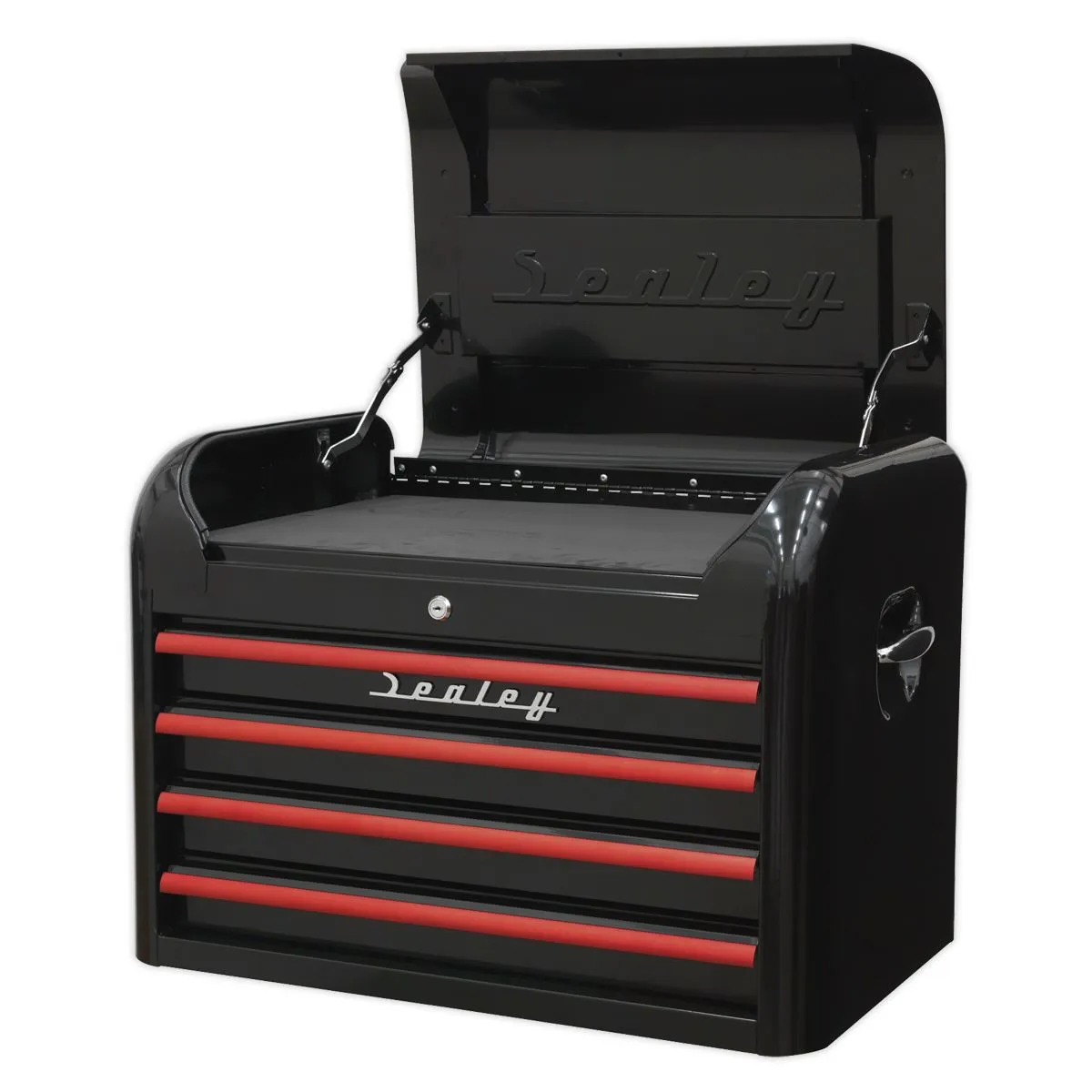 Sealey Premier Topchest 4 Drawer Retro Style - Black with Red Anodised Drawer Pulls