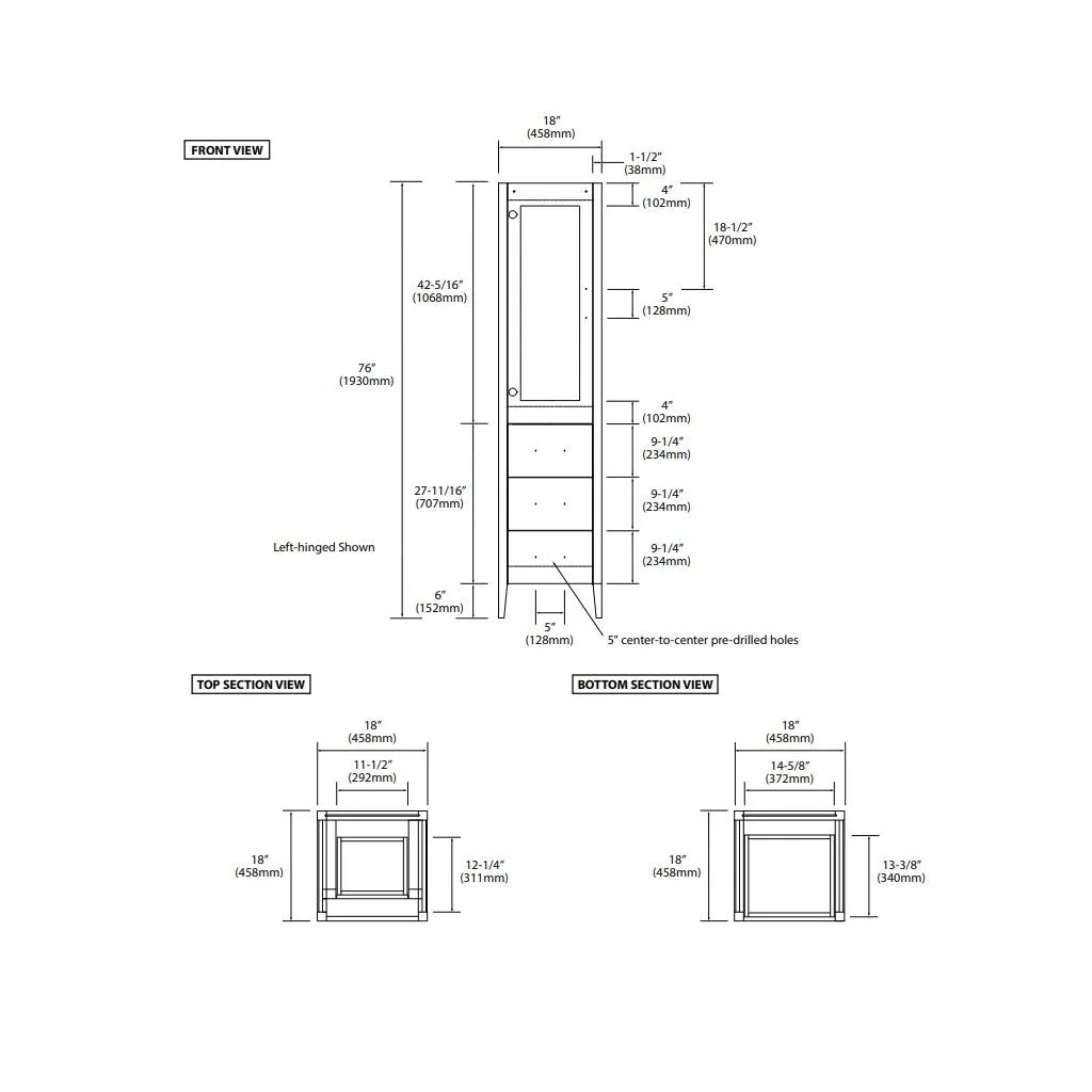 Shaker Auxiliary Column - Wall Mount - 18" Wood/Brandy