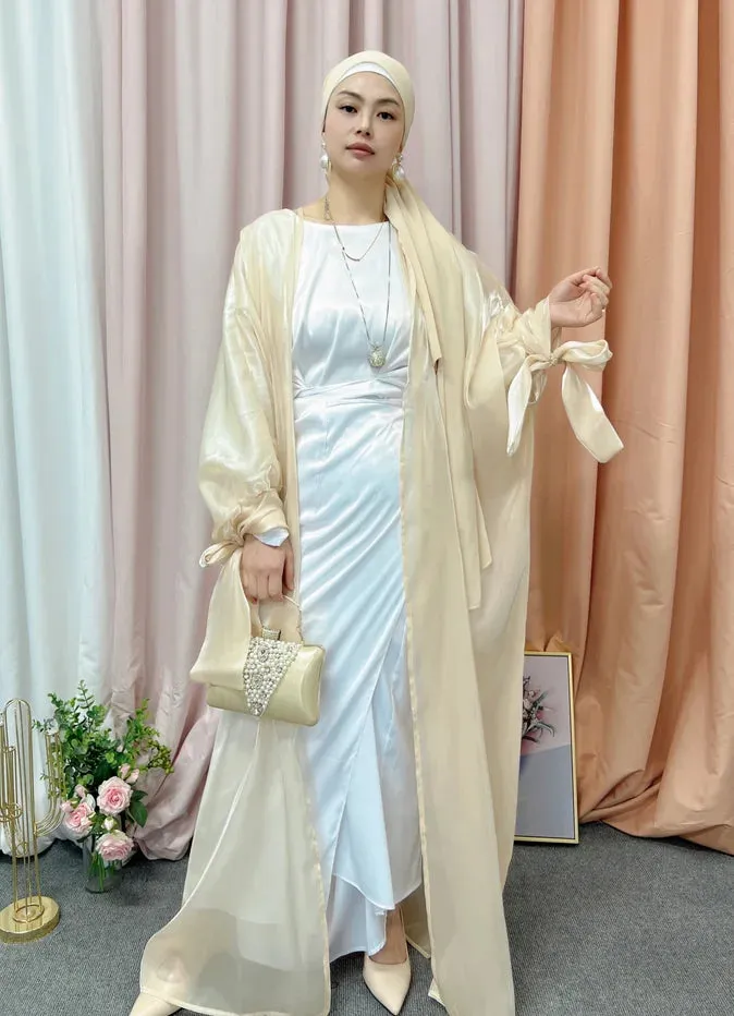 Shinny Women Open Abaya With Ribbon Cuff