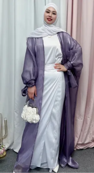Shinny Women Open Abaya With Ribbon Cuff