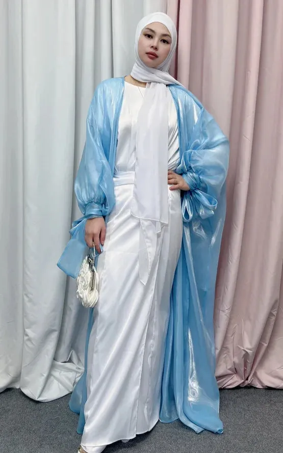 Shinny Women Open Abaya With Ribbon Cuff