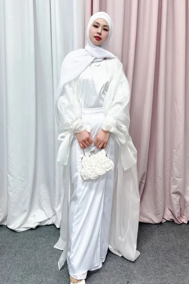 Shinny Women Open Abaya With Ribbon Cuff
