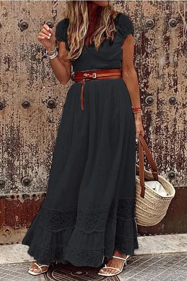 Short Sleeve V Neck Maxi Dress