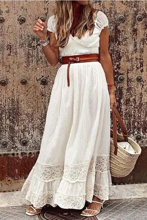 Short Sleeve V Neck Maxi Dress