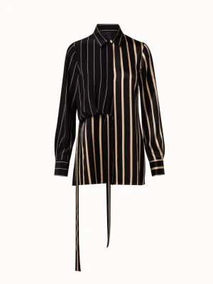 Silk Crêpe Tunic with Screen Stripes Print