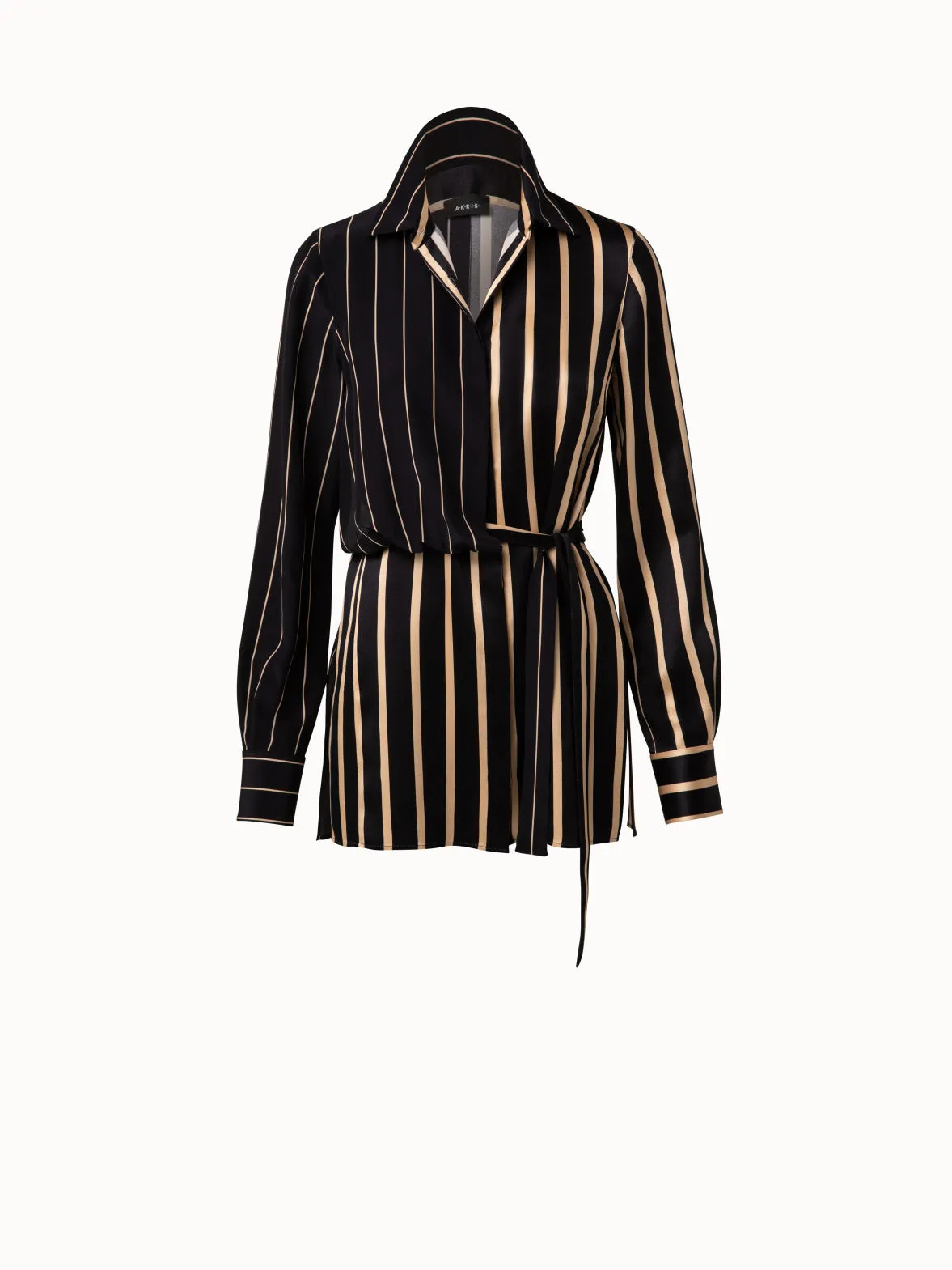 Silk Crêpe Tunic with Screen Stripes Print