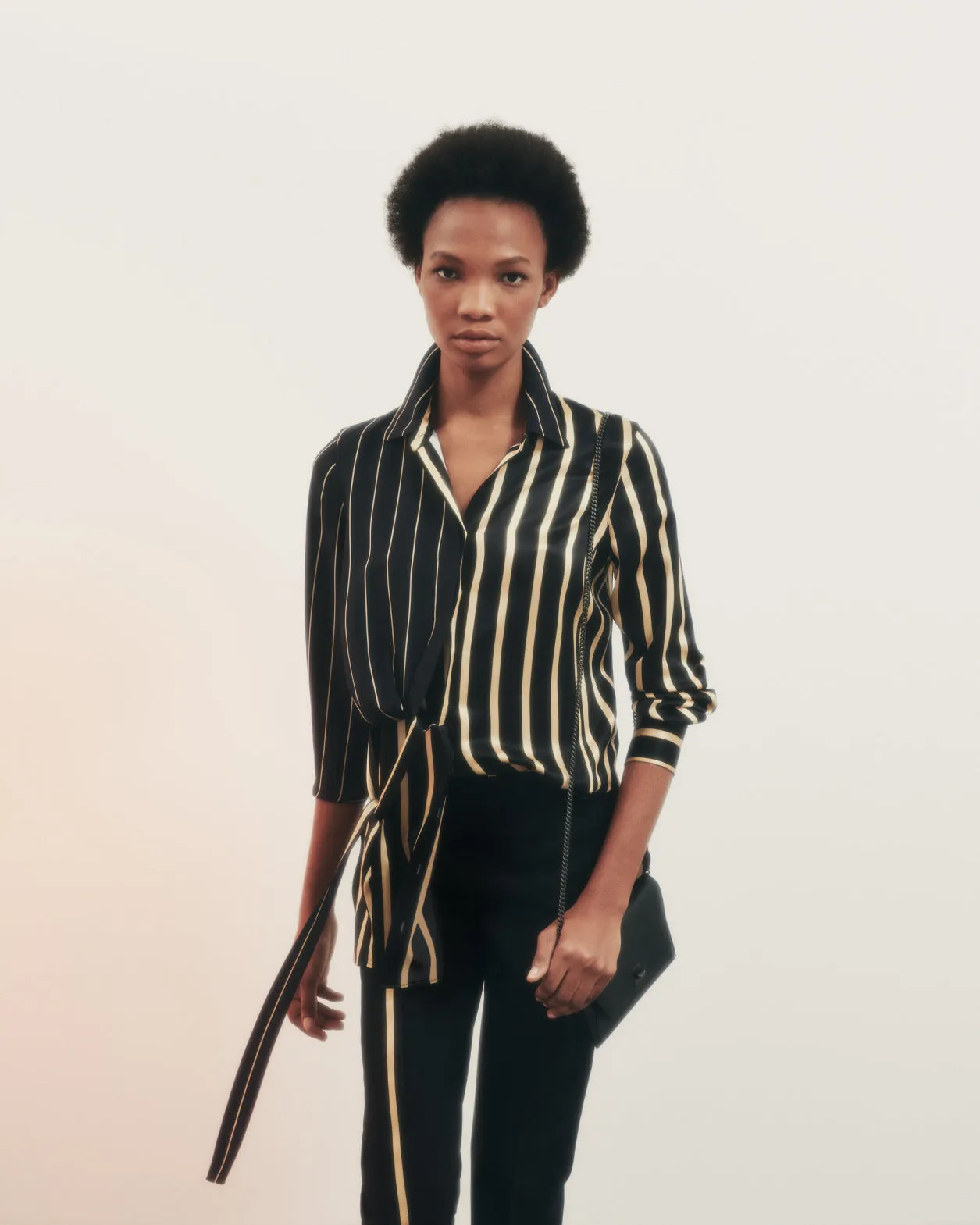 Silk Crêpe Tunic with Screen Stripes Print