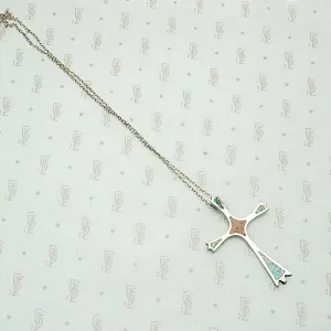 Silver Cross Inlaid with Coral and Turquoise