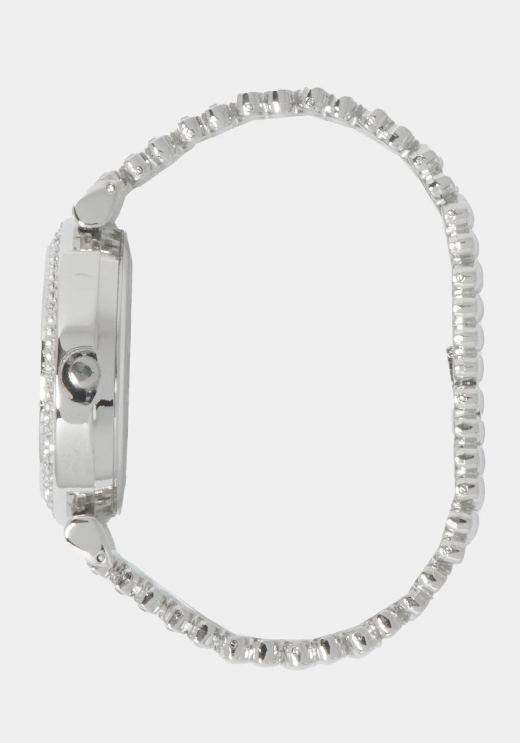 Silver Dial Crystal Bezel Watch