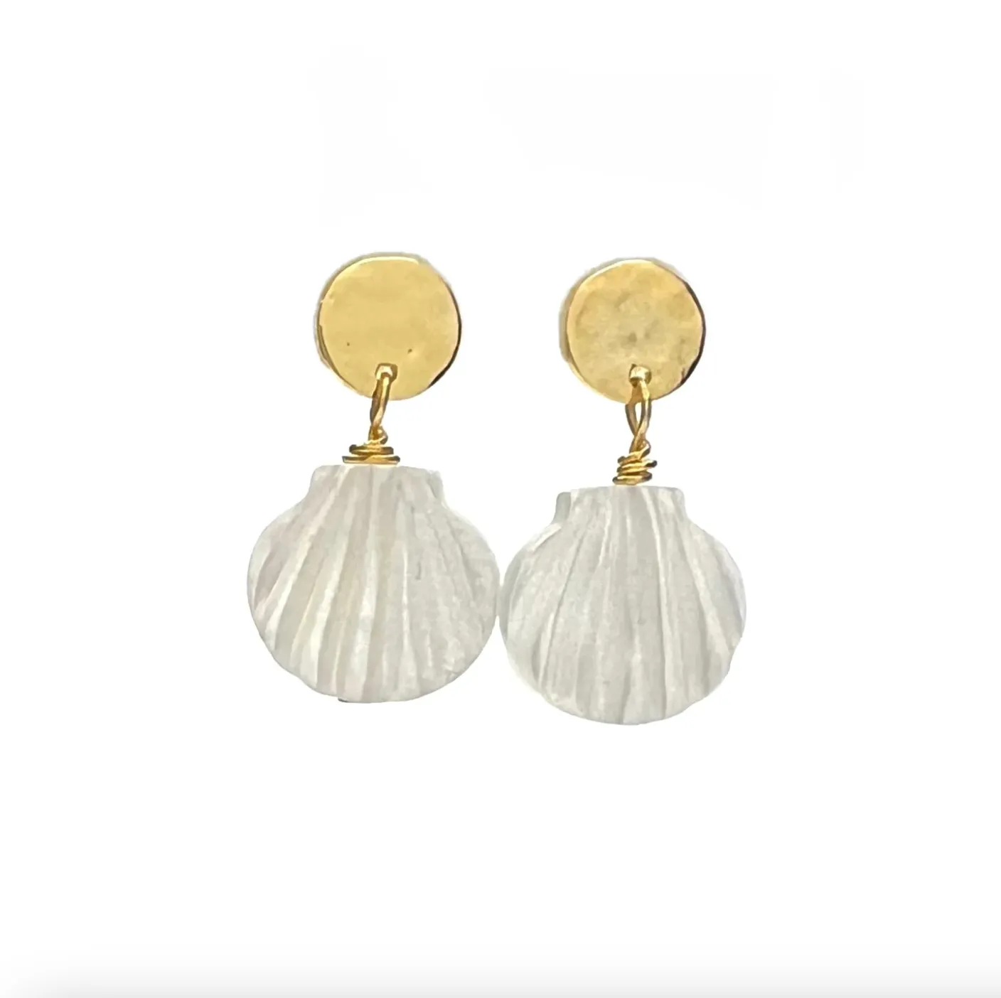 Silver Girl Mother of Pearl Scallop Shell Drop Earrings