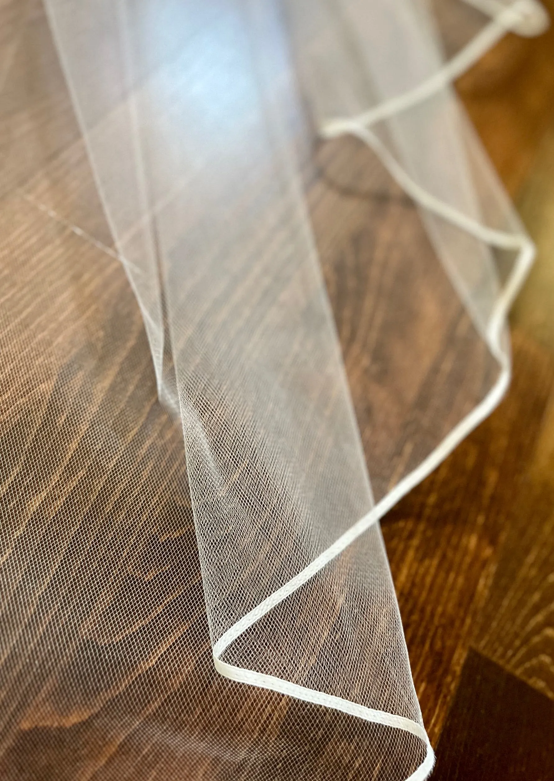 Simple Fingertip Length Wedding Veil with Ribbon Trim