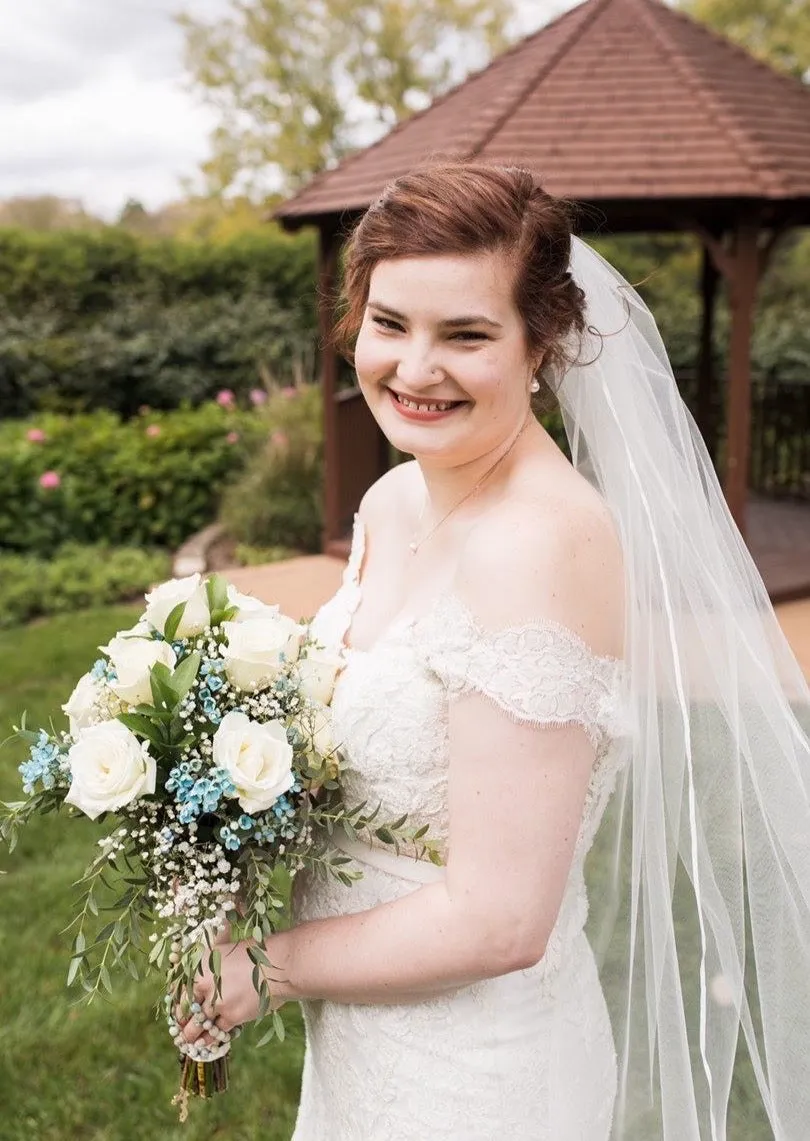 Simple Fingertip Length Wedding Veil with Ribbon Trim