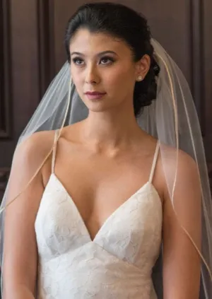 Simple Fingertip Length Wedding Veil with Ribbon Trim