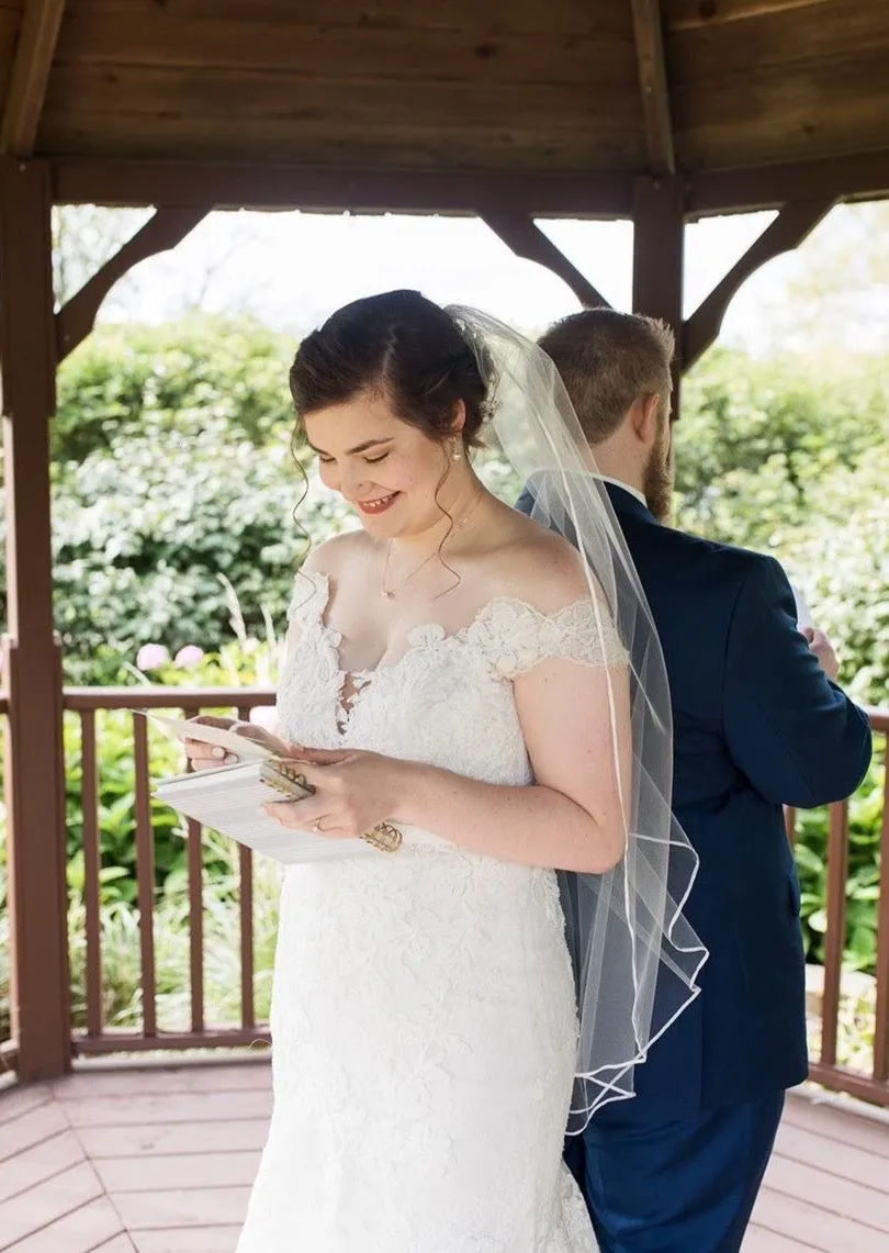 Simple Fingertip Length Wedding Veil with Ribbon Trim