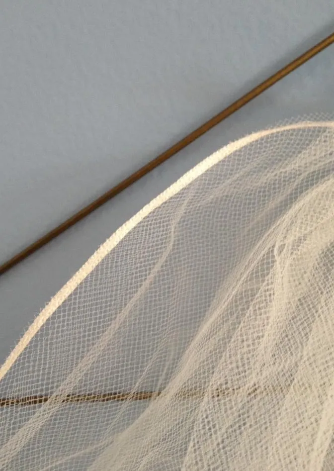Simple Fingertip Length Wedding Veil with Ribbon Trim