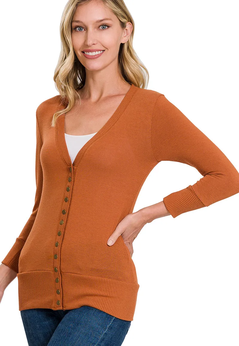 Snap Button Sweater Cardigan 3/4 Sleeve
