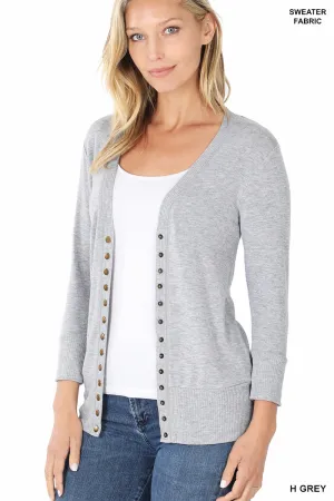 Snap Button Sweater Cardigan 3/4 Sleeve