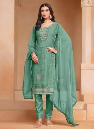 Sophisticated Embroidered Sea Green Salwar Suit