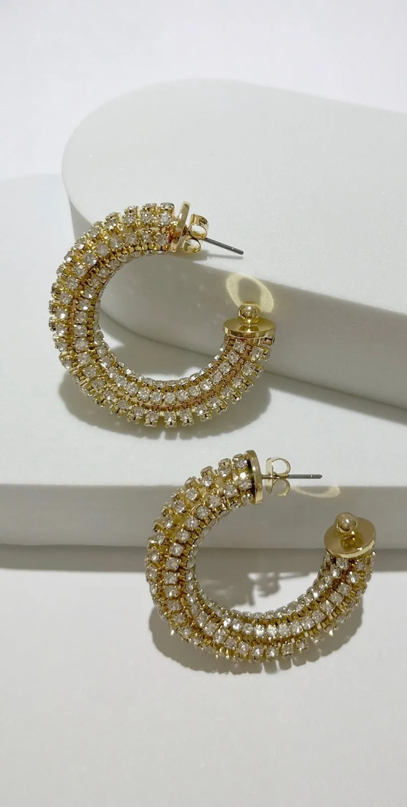 Sophisticated Glow Gold Rhinestone Hoop Earrings