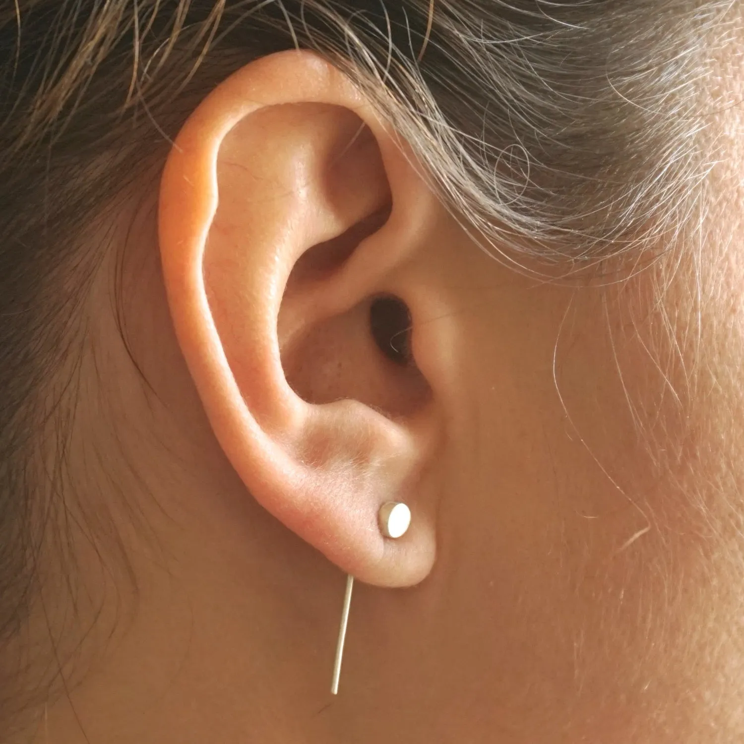 Sophisticated Hand-Made Sterling Silver Threader Earrings with a Solid Round Disc Front - 0260