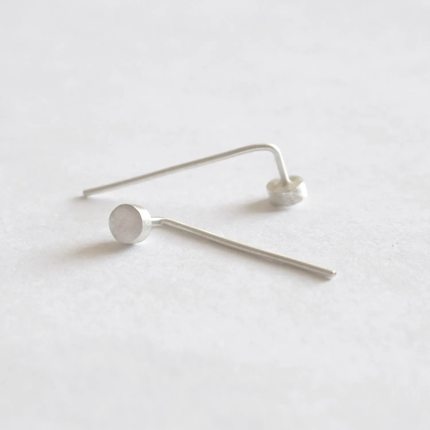 Sophisticated Hand-Made Sterling Silver Threader Earrings with a Solid Round Disc Front - 0260