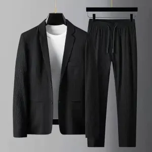 Sophisticated Men's Blazer Set with Drawstring Pants