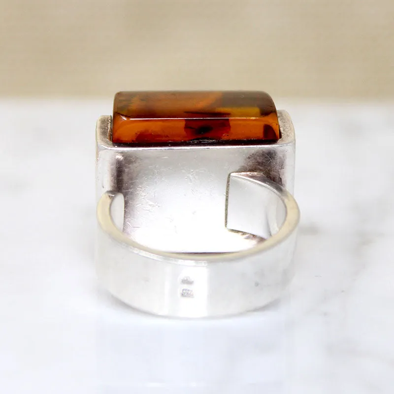 Sophisticated Modernist Baltic Amber & Sterling Ring