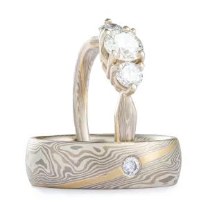 Sophisticated Mokume Gane Wedding Ring Set in Smoke Palette and Twist Pattern