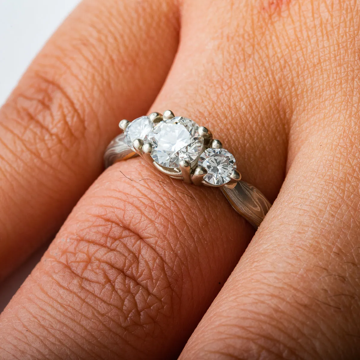 Sophisticated Mokume Gane Wedding Ring Set in Smoke Palette and Twist Pattern