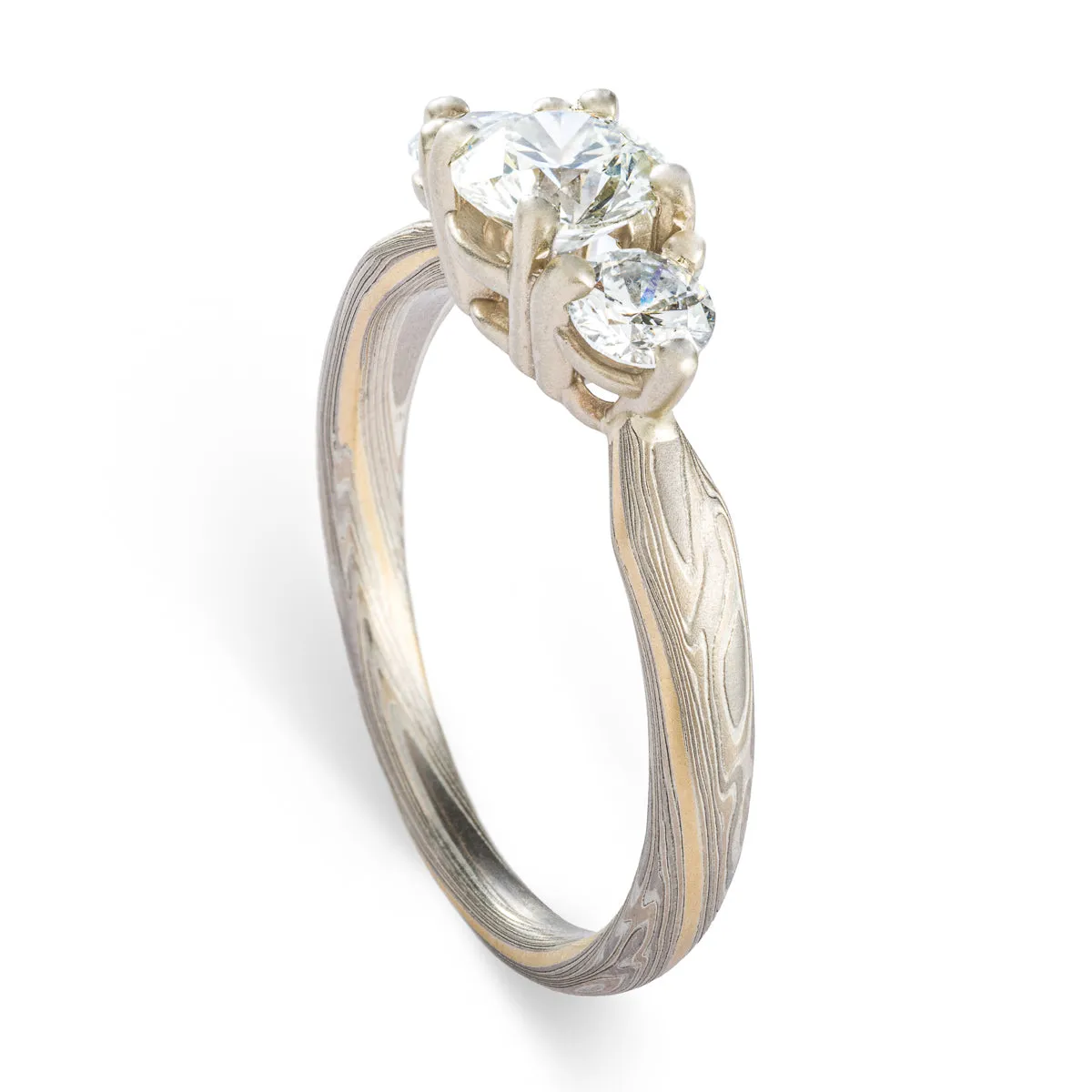 Sophisticated Mokume Gane Wedding Ring Set in Smoke Palette and Twist Pattern
