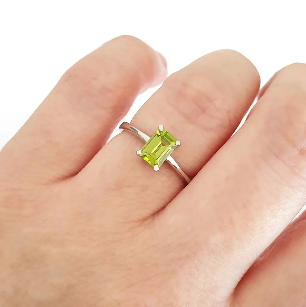 Sophisticated Octagonal Peridot Solitaire Ring