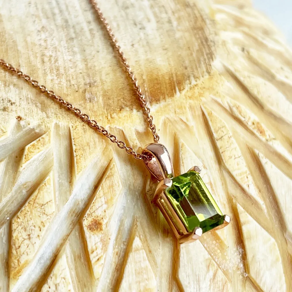 Sophisticated  Rose Gold Octagonal Cut Peridot Pendant