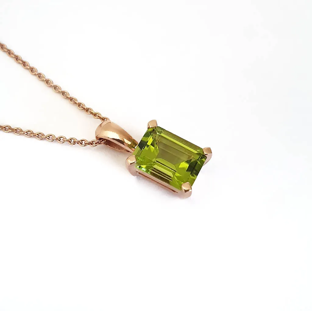 Sophisticated  Rose Gold Octagonal Cut Peridot Pendant