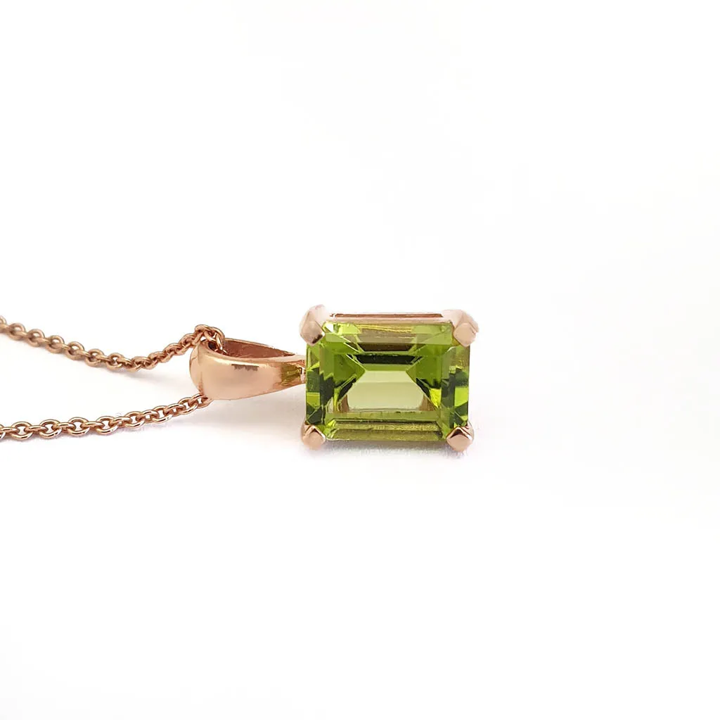 Sophisticated  Rose Gold Octagonal Cut Peridot Pendant