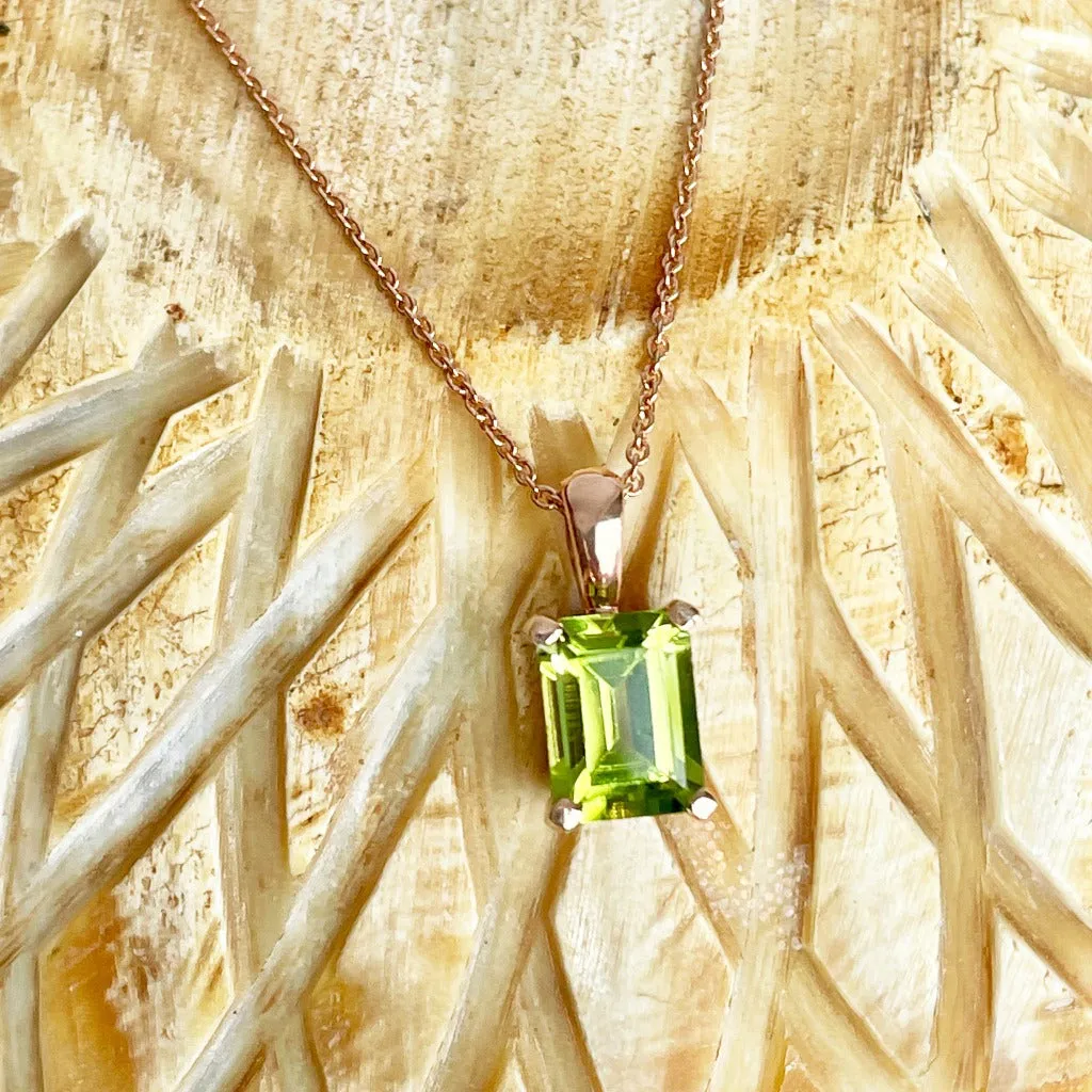 Sophisticated  Rose Gold Octagonal Cut Peridot Pendant