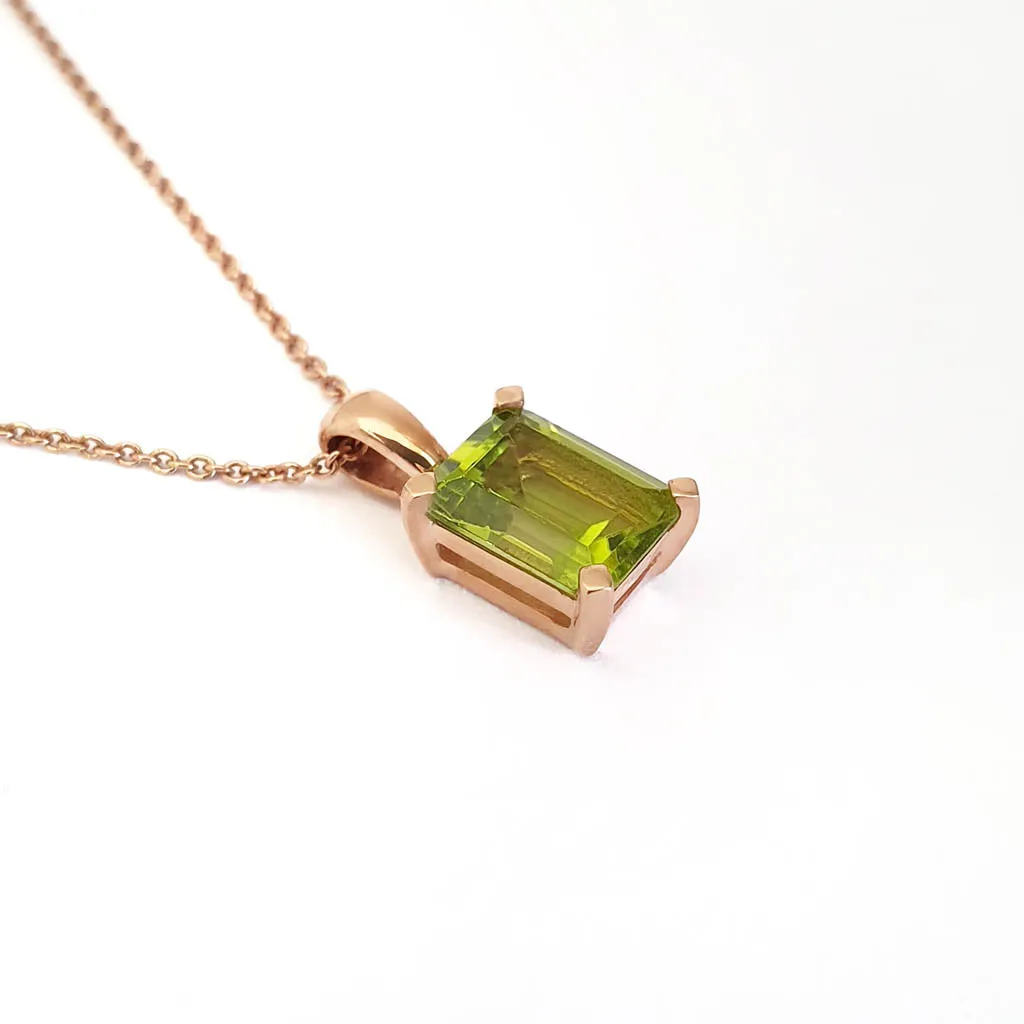Sophisticated  Rose Gold Octagonal Cut Peridot Pendant
