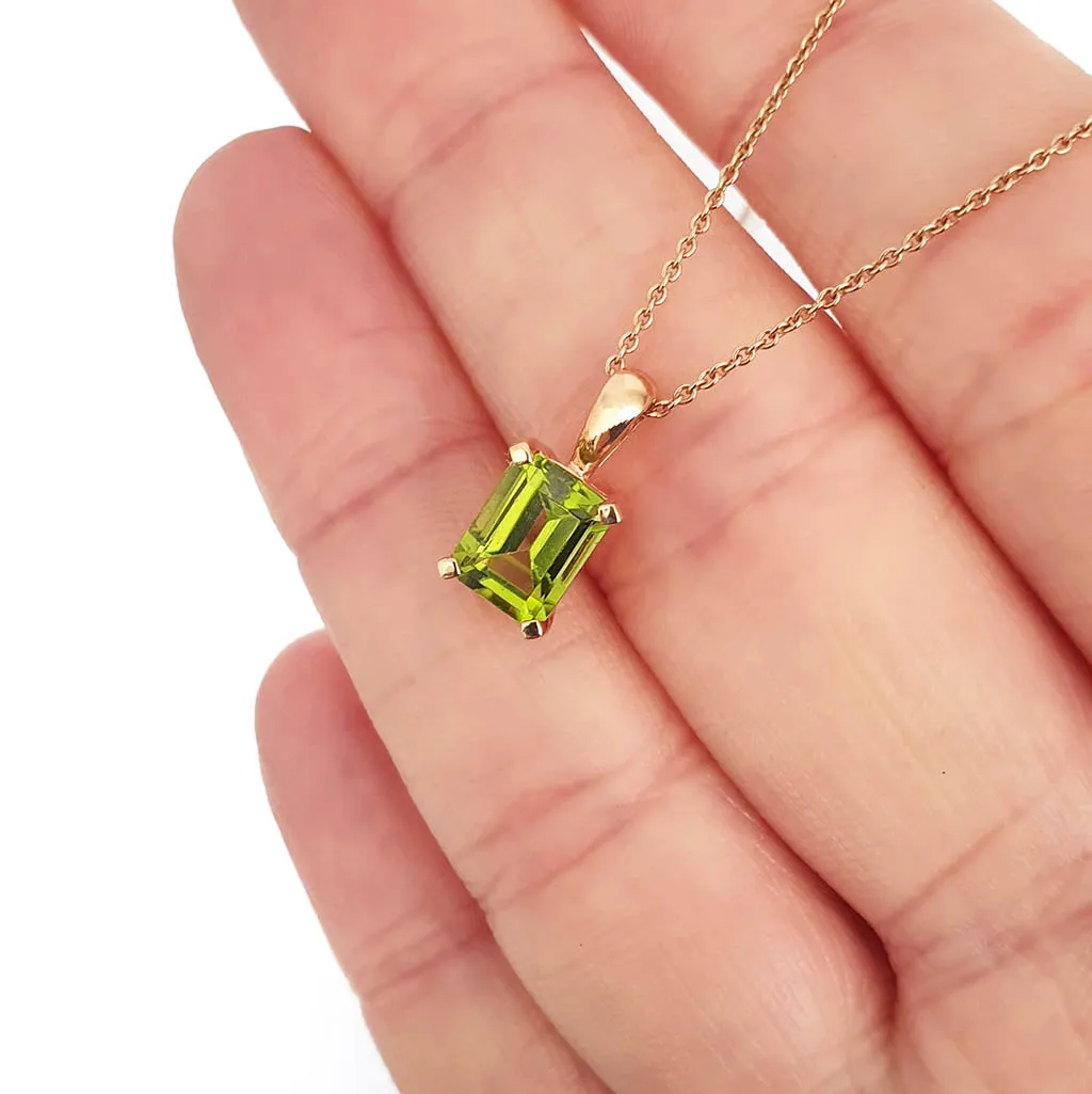 Sophisticated  Rose Gold Octagonal Cut Peridot Pendant