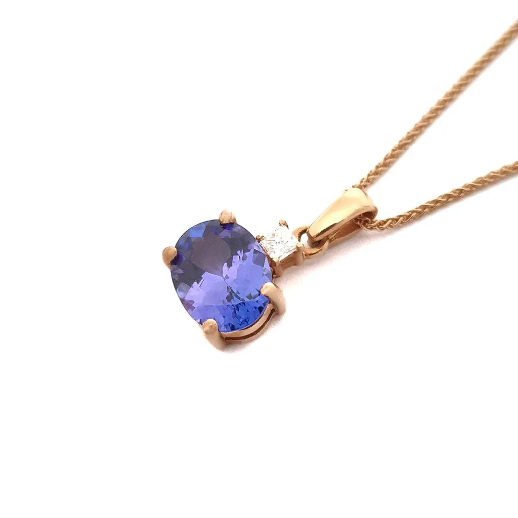 Sophisticated Tanzanite And Square Cut Diamond Accent Rose Gold Pendant