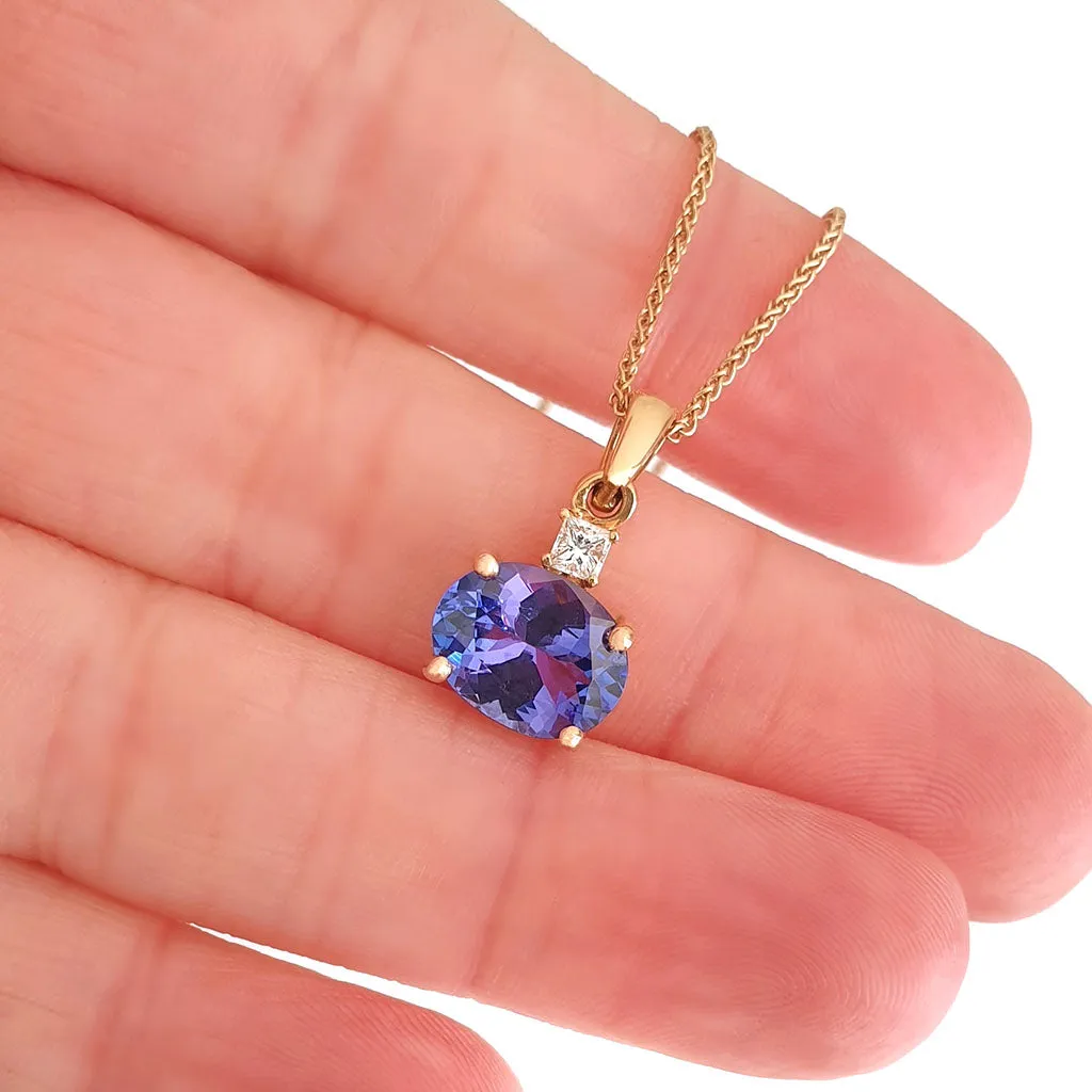 Sophisticated Tanzanite And Square Cut Diamond Accent Rose Gold Pendant