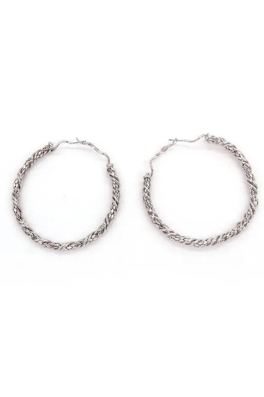 Sophisticated Twisted Textured Hoops