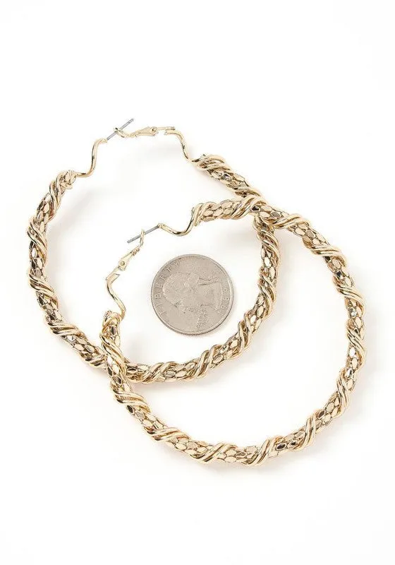 Sophisticated Twisted Textured Hoops