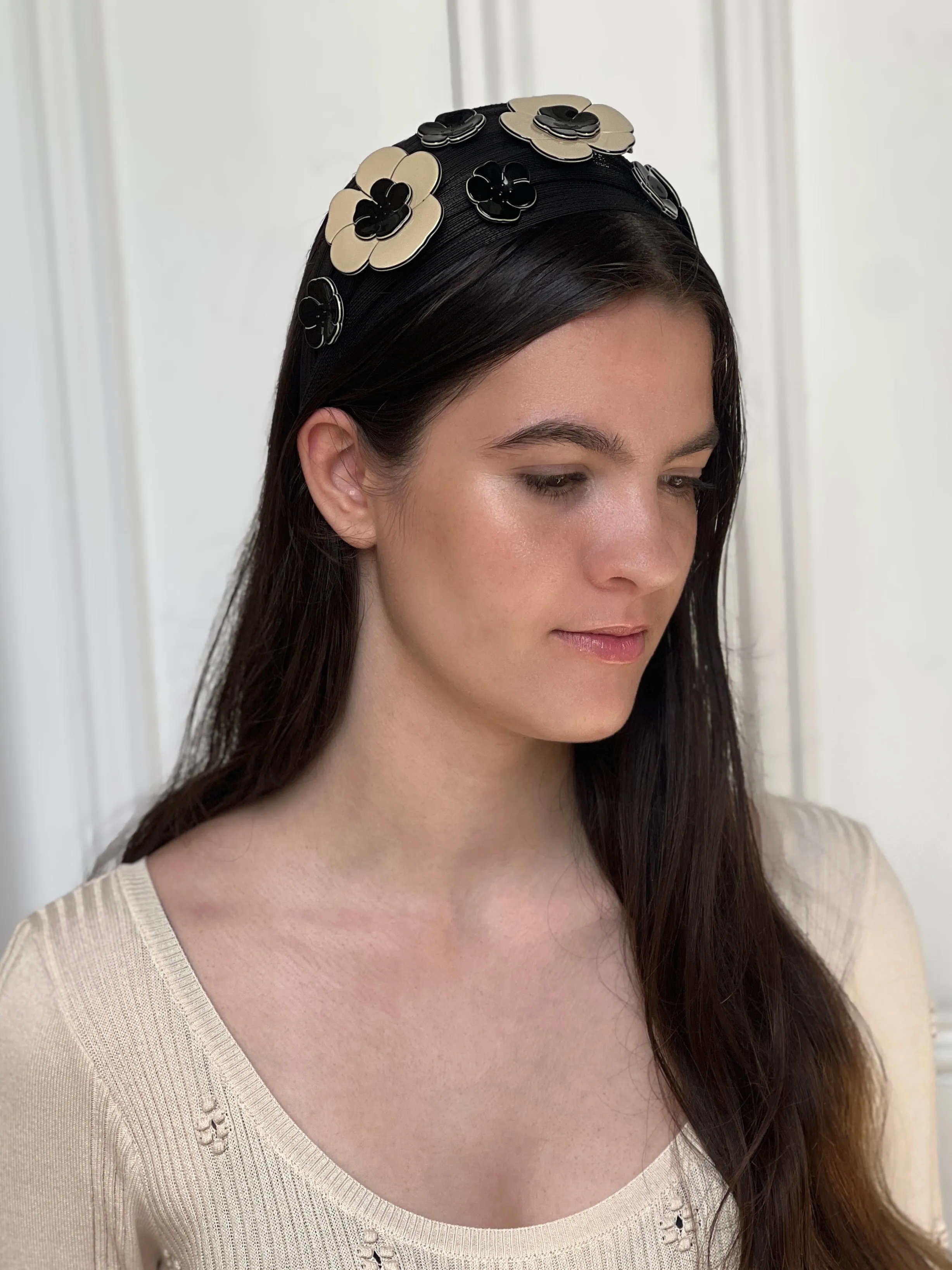 St. Tropez Camellia Pearl Flowers Black Fascinator