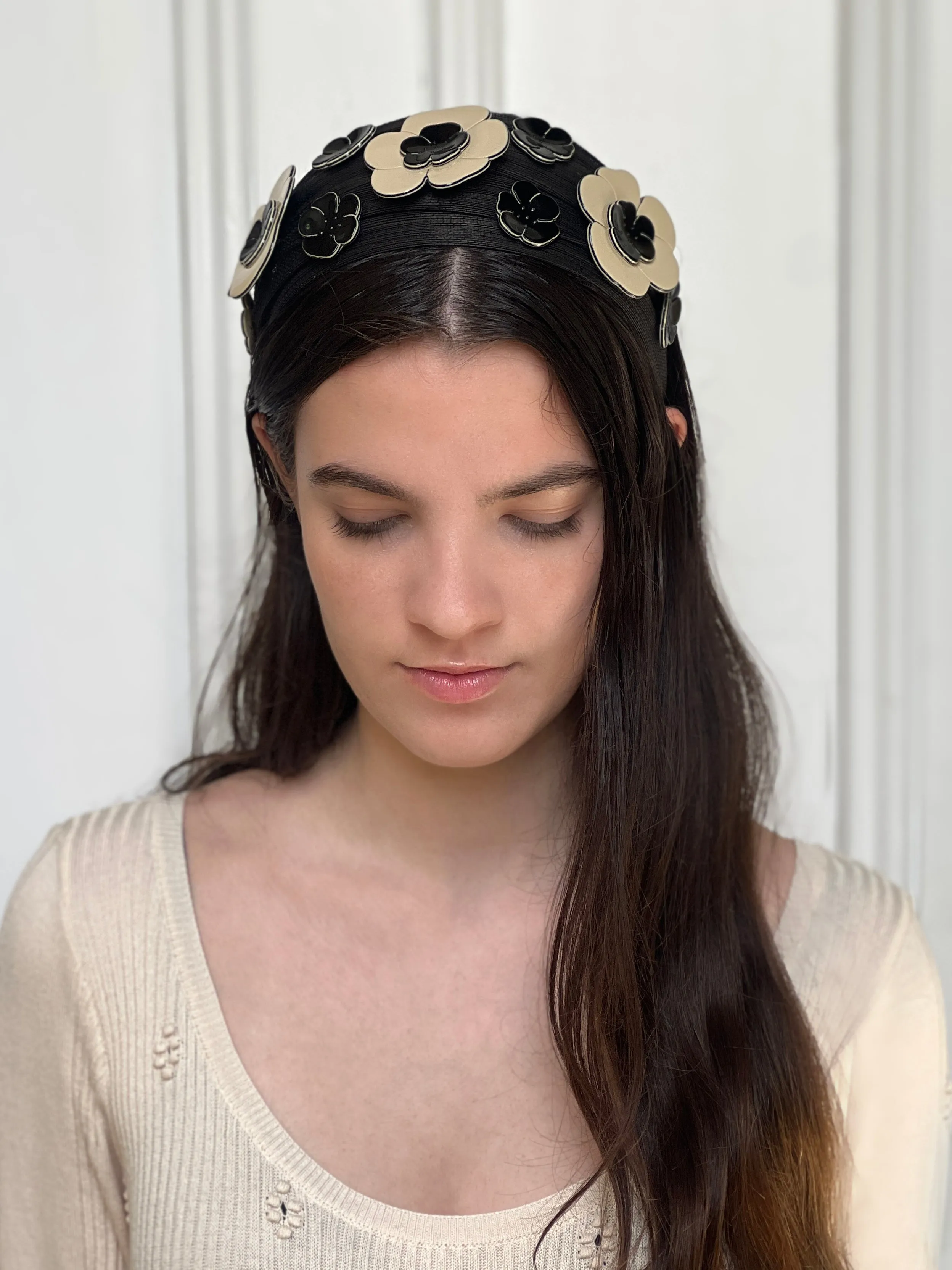 St. Tropez Camellia Pearl Flowers Black Fascinator