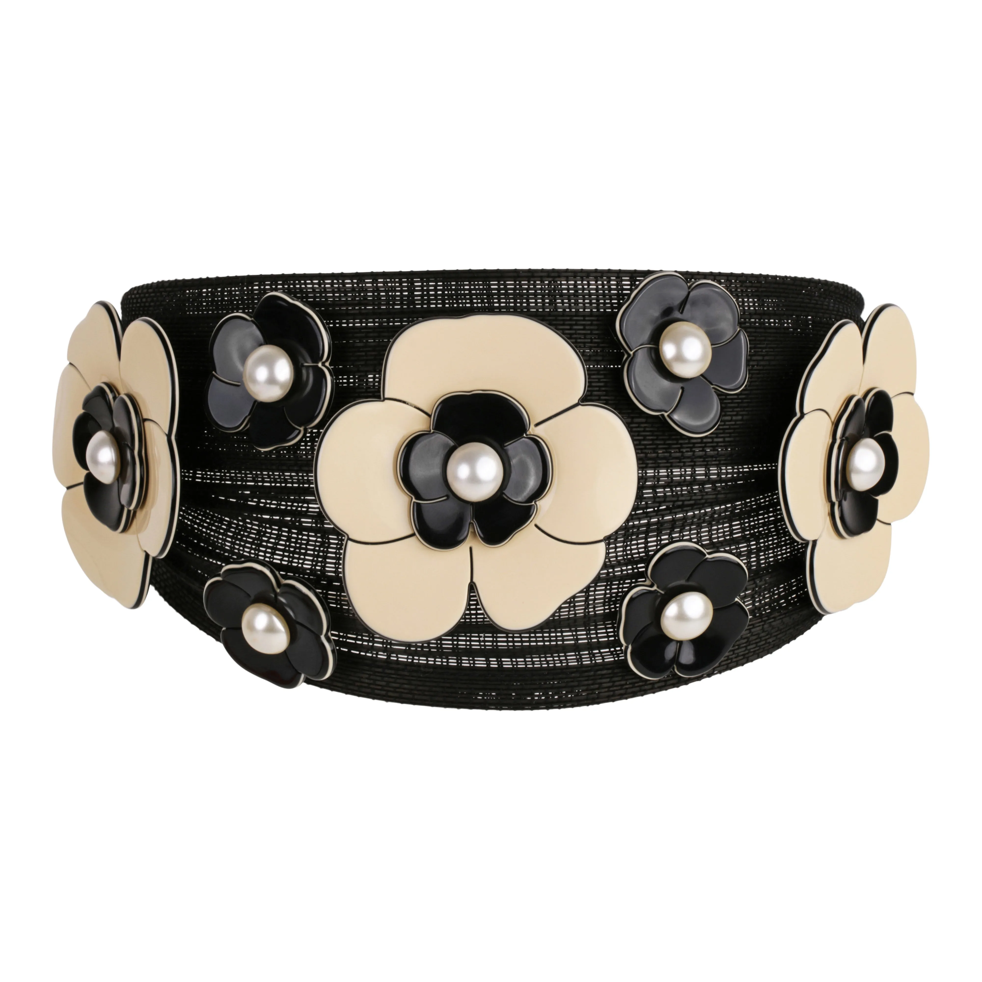 St. Tropez Camellia Pearl Flowers Black Fascinator
