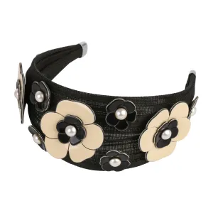 St. Tropez Camellia Pearl Flowers Black Fascinator