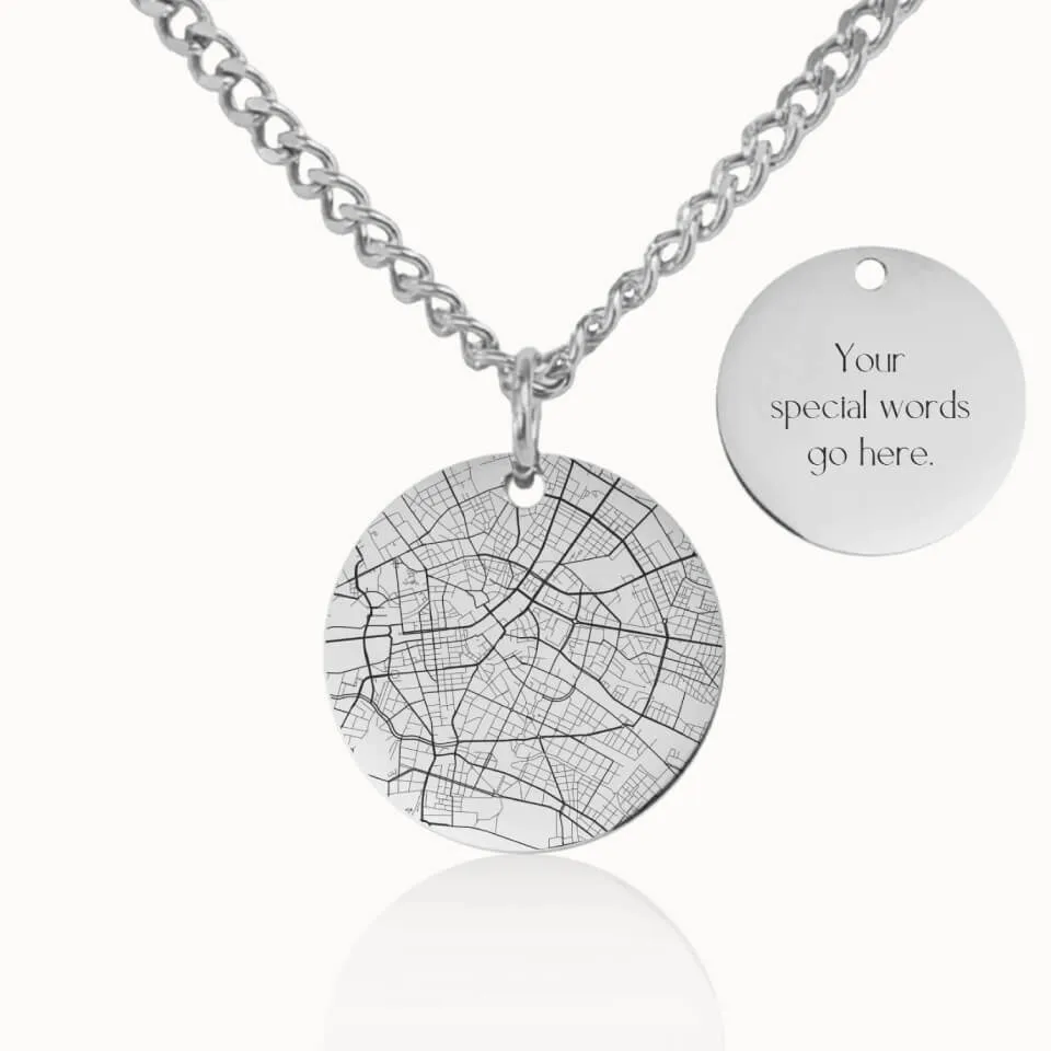 Street Map Coin Pendant on Cuban Chain