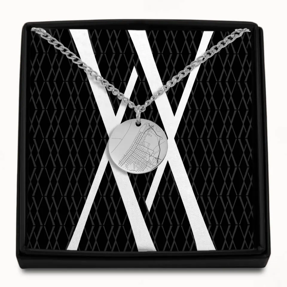 Street Map Coin Pendant on Cuban Chain