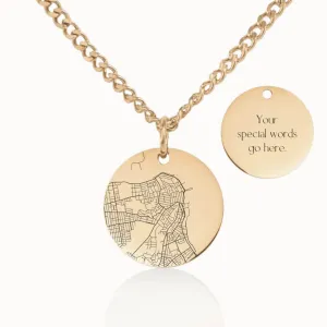 Street Map Coin Pendant on Cuban Chain