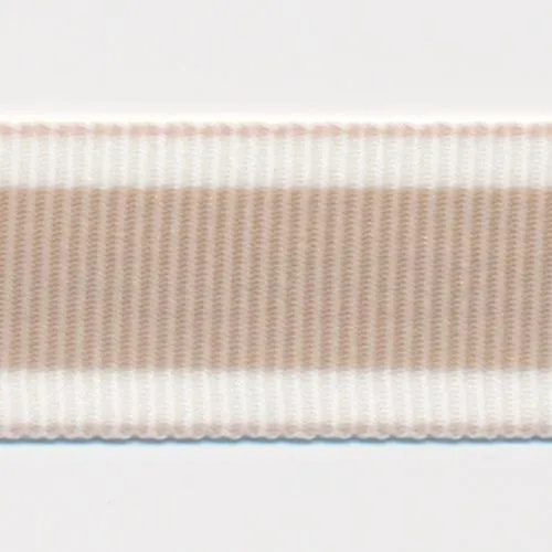 Stripe Grosgrain Ribbon #10 Sand Beige & White